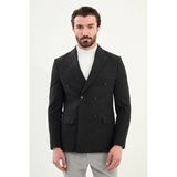 Çizgili Slim Fit Geniş Yaka Kruvaze Yün Erkek Ceket - Siyah - 54