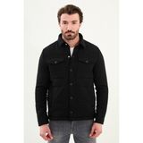 Çizgili Slim Fit Gömlek Yaka Çıtçıtlı Erkek Mont - Siyah - 48