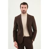 Çizgili Slim Fit Mono Yaka Ipli Yün Erkek Takım Elbise - 54 - Kahverengi - 6 Drop