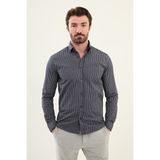 Çizgili Slim Fit Pamuk Erkek Gömlek - XL - Lacivert