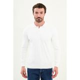 Çizgili Slim Fit Polo Yaka Erkek Triko Kazak - Ekru
