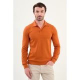 Çizgili Slim Fit Polo Yaka Uzun Kollu Pamuk Erkek T-Shirt - Kiremit
