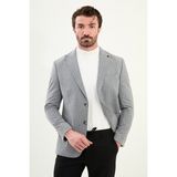 Çizgili Slim Fit Torba Cep Geniş Yaka Yün Erkek Ceket - Gri - 48