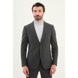 Çizgili Slim Fit Torba Cep Mono Yaka Erkek Ceket - Antrasit - 56