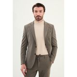 Çizgili Slim Fit Torba Cep Mono Yaka Erkek Ceket - Bej - 46