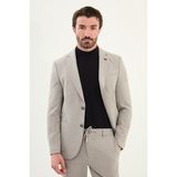 Çizgili Slim Fit Torba Cep Mono Yaka Erkek Ceket - Bej - 48