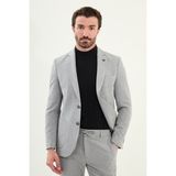 Çizgili Slim Fit Torba Cep Mono Yaka Erkek Ceket - Gri - 56