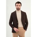 Çizgili Slim Fit Torba Cep Mono Yaka Erkek Ceket - Kahverengi - 50