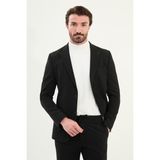 Çizgili Slim Fit Torba Cep Mono Yaka Erkek Ceket - Siyah - 48