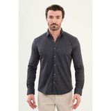 Çizgili Slim Fit Uzun Kollu Oduncu Yün Erkek Gömlek - 2XL - Lacivert - Camel