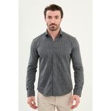 Çizgili Slim Fit Uzun Kollu Oduncu Yün Erkek Gömlek - 2XL - Siyah