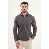 Çizgili Slim Fit Uzun Kollu Oduncu Yün Erkek Gömlek - Kahverengi