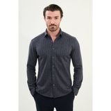 Çizgili Slim Fit Uzun Kollu Oduncu Yün Erkek Gömlek - Lacivert - Bej
