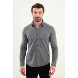 Çizgili Slim Fit Uzun Kollu Oduncu Yün Erkek Gömlek - Siyah