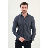 Çizgili Slim Fit Uzun Kollu Oduncu Yün Erkek Gömlek - XL - Lacivert