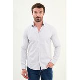 Çizgili Slim Fit Uzun Kollu Yün Erkek Gömlek - Beyaz