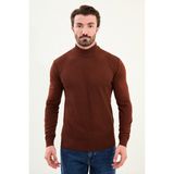 Çizgili Slim Fit Yarım Balıkçı Yaka Erkek Triko Kazak - Kiremit