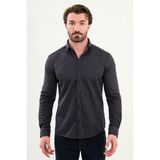 Çizgili Slim Fit Yün Erkek Gömlek - Lacivert-Kahverengi