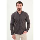 Çizgili Slim Fit Yün Erkek Gömlek - XL - Lacivert - Camel