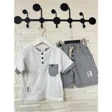 Çizgili Şort Tshirt Takım Beyaz Lacivert - 5 - 6 Yaş - Beyaz - Lacivert