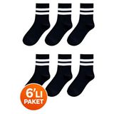 Çizgili Spor Soket Çorap 6’lı Paket – Siyah & Beyaz Renk Seçenekli, Pamuk Karışımlı - 36 - 41