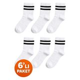 Çizgili Spor Soket Çorap 6’lı Paket Siyah & Beyaz Renk Seçenekli Pamuk Karışımlı Unisex - 36 - 41