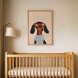 Çizgili Tişörtlü Köpek Çocuk Odası Duvar Posteri Çerçeveli Tablo Duvar Dekorasyonu - 30 x 40 - Ahşap Çerçeveli