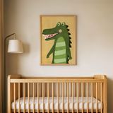 Çizgili Tişörtlü Timsah Çocuk Odası Duvar Posteri Çerçeveli Tablo Duvar Dekorasyonu - 30 x 40 - Ahşap Çerçeveli