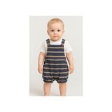 Çizgili Tshirt Detaylı Çıtçıtlı Pamuklu Yazlık Bebek Slopet Takım-Mavi | 3-6 ay