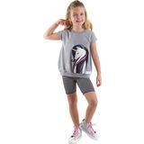 Çizgili Unicorn Kız Çocuk Gri Siyah Yazlık T-shirt Tayt Takım