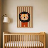 Çizgili Zeminli Aslan Çocuk Odası Duvar Posteri Çerçeveli Tablo Duvar Dekorasyonu - 21 x 30 - Ahşap Çerçeveli