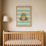 Çizgili Zeminli Kurbağa Çocuk Odası Duvar Posteri Çerçeveli Tablo Duvar Dekorasyonu - 30 x 40 - Ahşap Çerçeveli