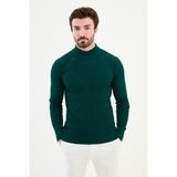 Çizgili Zümrüt Rengi Slim Fit Yarım Balıkçı Yaka Erkek Triko Kazak