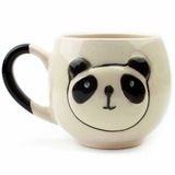 Çizim Panda Krem Parlak Balon Kupa (3D Kabartmalı Krem Kupa) - Hediye Seramik Kupa