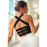 Cj Kadın Siyah Sırtı Çapraz Lastik Detaylı Crop Top Bluz