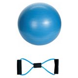CK Spor 55 cm Fitilli Pilates Topu + Sünger Saplı Şeklinde Direnç Lastiği Seti - Mavi