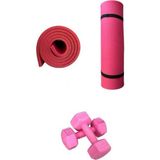 CK Spor Ds1 Dambıl Seti 10 mm Pilates Matı ve 1 kg Dambıl Set Pilates Egzersiz Seti - Pembe