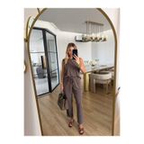 CKBUTİK Kahve Sıfır Kol Modal Kumaşlı Bluz Pantolon İkili Takım -7272
