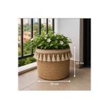 Ckdesign Püsküllü Hasır Düzenleyici Sepet 25x25 cm – Çok Amaçlı Dekoratif Battaniye, Oyuncak ve Çamaşır Sepeti – Bohem Ev Dekoru