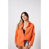 Ckm Moda Besra Yüksek Kalite Oversize Kadın Gömlek Turuncu