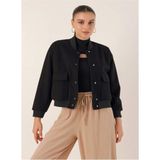 Ckm Moda Çift Cepli Crop Ceket Siyah