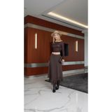 CKM MODA Liora Dantel Uçlu Asimetrik Midi Etek Kahve