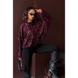 Ckm Moda Oversize Pullu Kadife Bomber Mont Mürdüm - XL