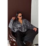 Ckm Moda Oversize Pullu Kadife Bomber Mont Siyah - Gümüş
