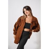 Ckm Moda Ravenna Oversize Gabardin Ceket Kahve - XL