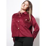Ckm Moda Trey Altın Düğmeli Kadife Gömlek Bordo