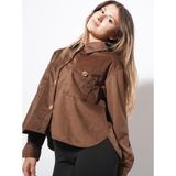 Ckm Moda Trey Altın Düğmeli Kadife Gömlek Kahve - S