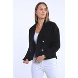 Ckm Moda Yüksek Kalite Kadın Kruvaze Yaka Crop Ceket Siyah