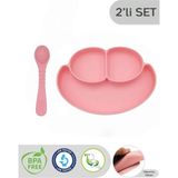 CKM Silikon 2li Bebek Beslenme Seti- Vakumlu Tabak Diş Kaşıyıcılı Kaşık - Pembe