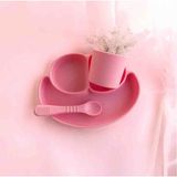 CKM Silikon Bebek Beslenme Seti Mama Tabağı Kaşığı Bardağı - Pembe